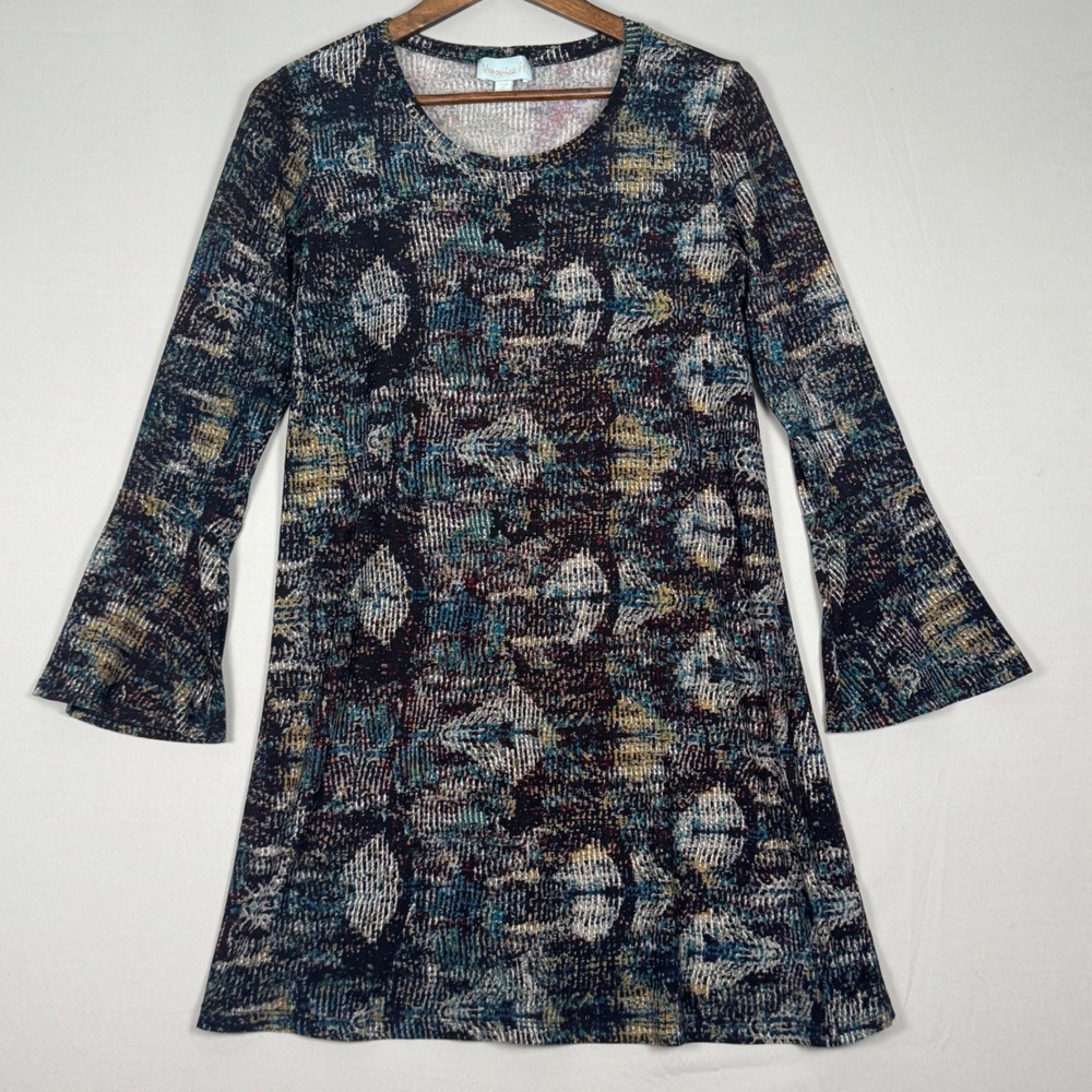 Veronica M Bell Sleeve Dress Women Size S Multicolor Excellent Abstract Knit
